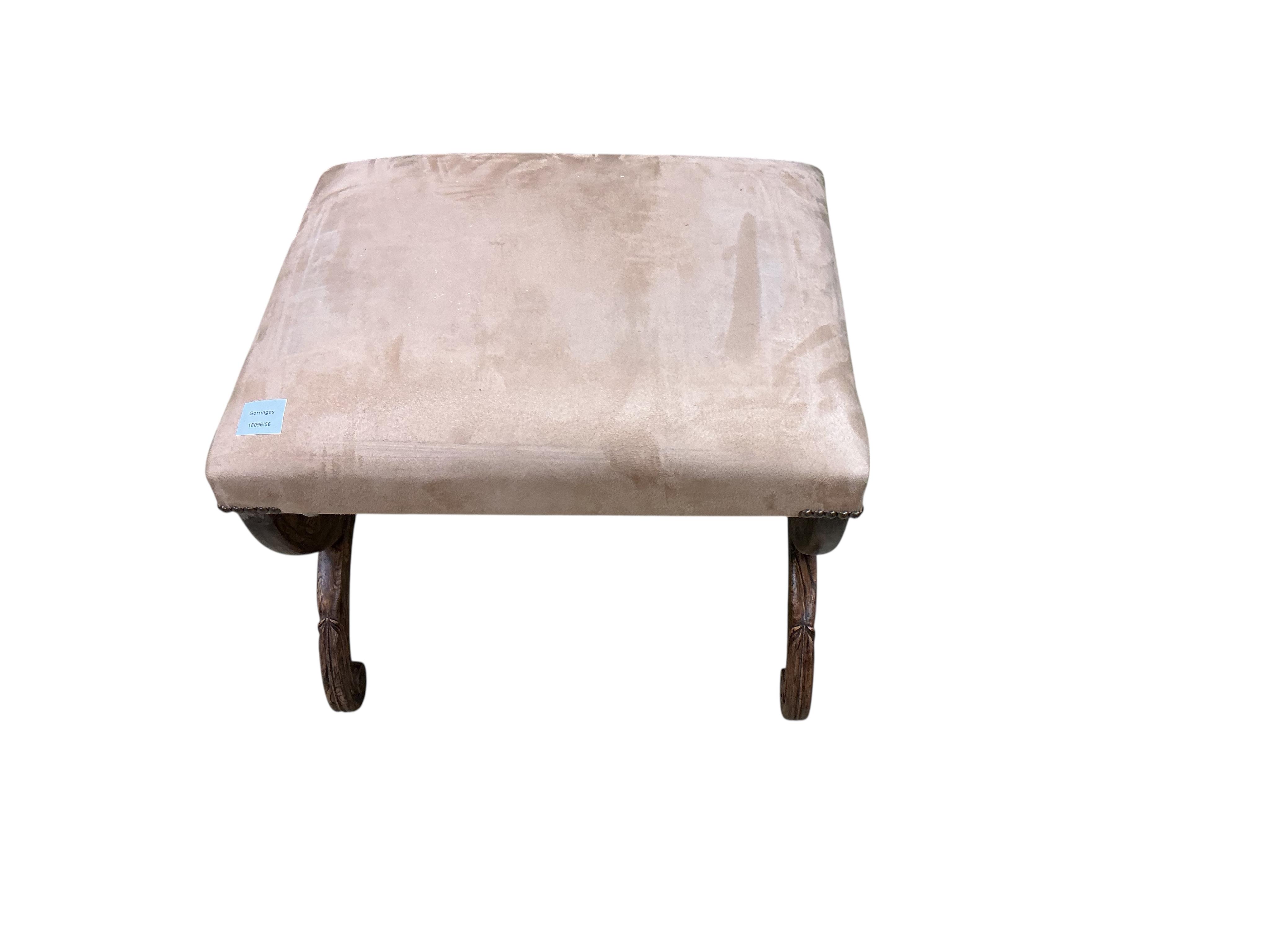 A William IV simulated rosewood 'X' frame dressing stool, width 55cm, depth 47cm, height 45cm